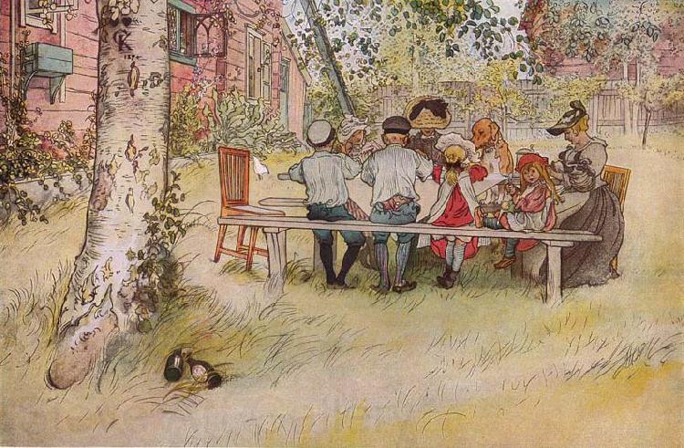 Carl Larsson Frukost under stora bjorken Norge oil painting art